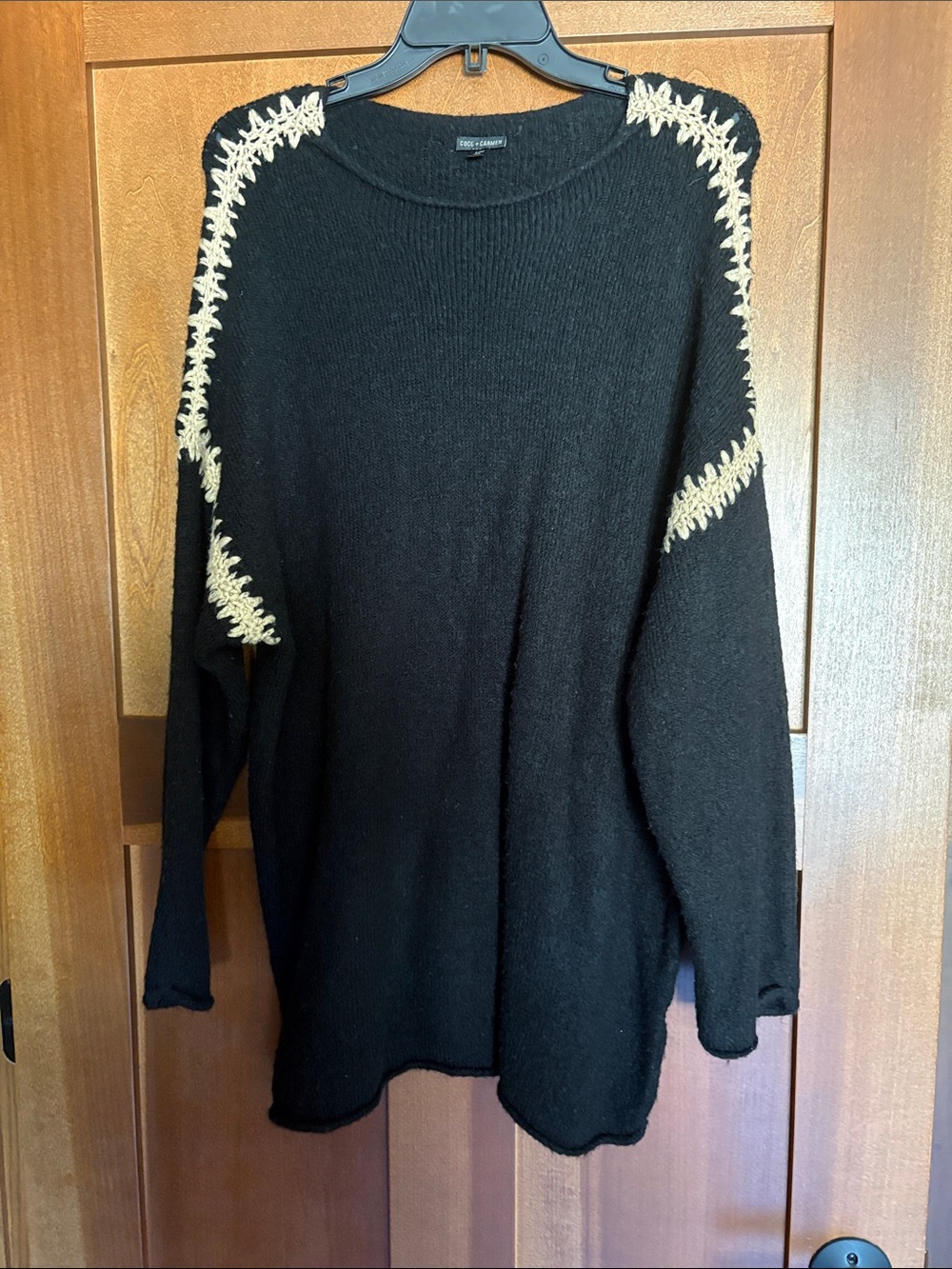 Coco + Carmen Black Crewneck Sweater with Tan Stitching